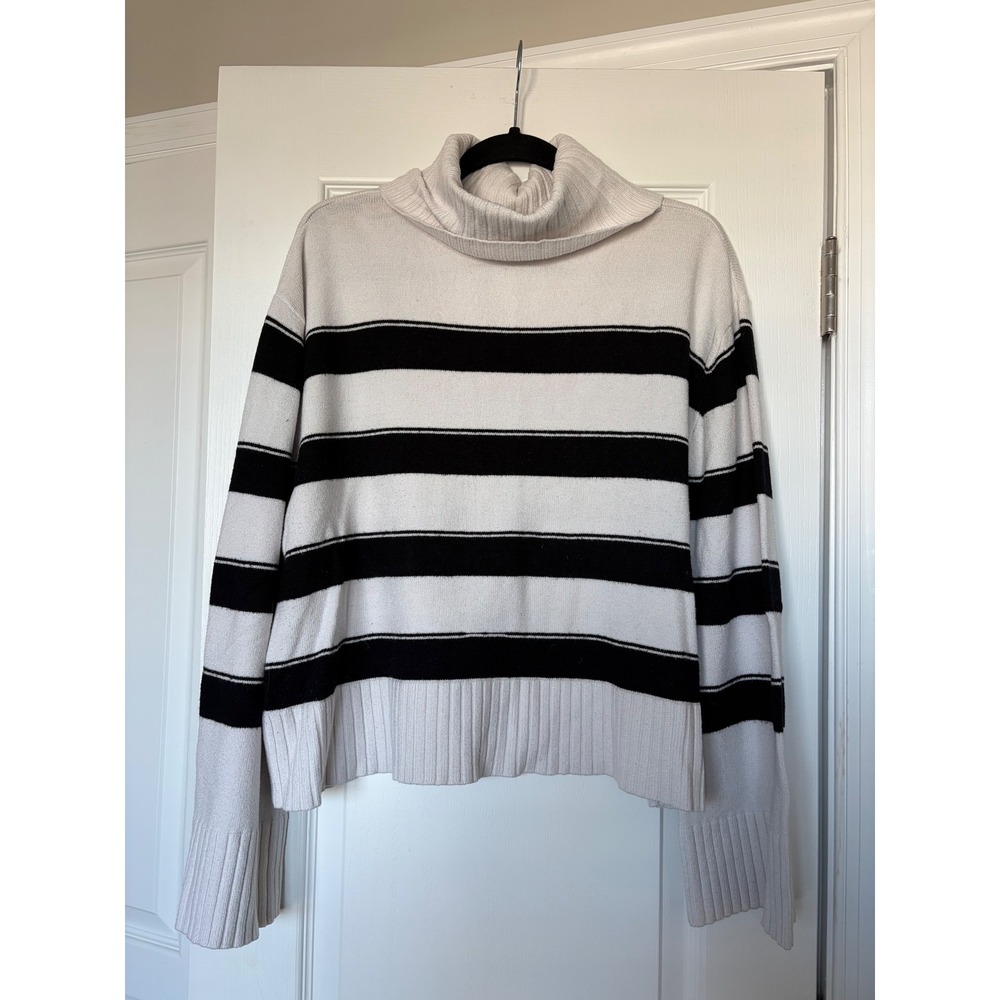 Laundry by Shelli Segal Womens Striped Turtleneck Sweater Cream Black Large